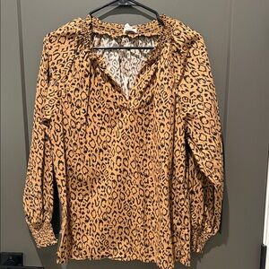 Maurices Tan and Black Leopard-Print V-Neck Tunic